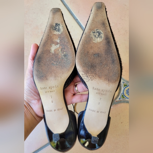 Vintage Kate Spade Tiny Leather Bow Point Toe Kitten Heels Black Size 7 - Picture 6 of 9